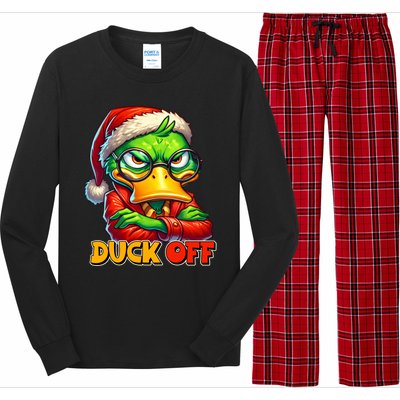 Duck Off Funny Sarcastic Grumpy Duck Christmas Long Sleeve Pajama Set