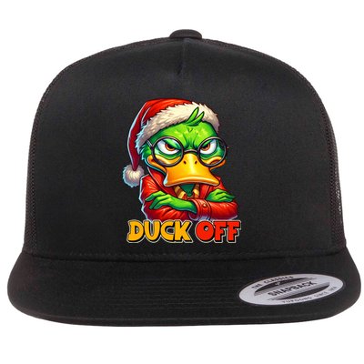 Duck Off Funny Sarcastic Grumpy Duck Christmas Flat Bill Trucker Hat