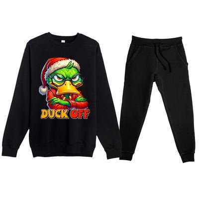 Duck Off Funny Sarcastic Grumpy Duck Christmas Premium Crewneck Sweatsuit Set