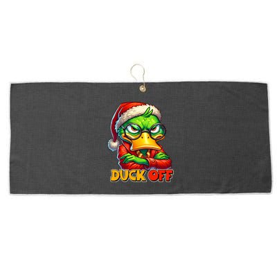Duck Off Funny Sarcastic Grumpy Duck Christmas Large Microfiber Waffle Golf Towel