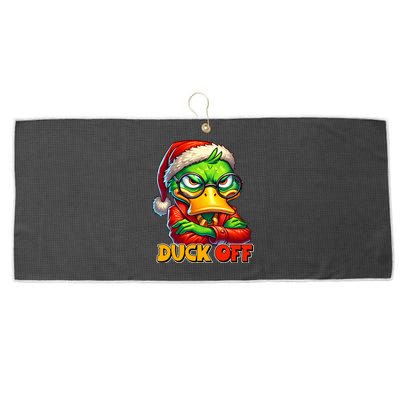 Duck Off Funny Sarcastic Grumpy Duck Christmas Large Microfiber Waffle Golf Towel