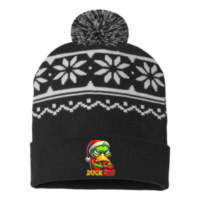 Duck Off Funny Sarcastic Grumpy Duck Christmas USA-Made Snowflake Beanie