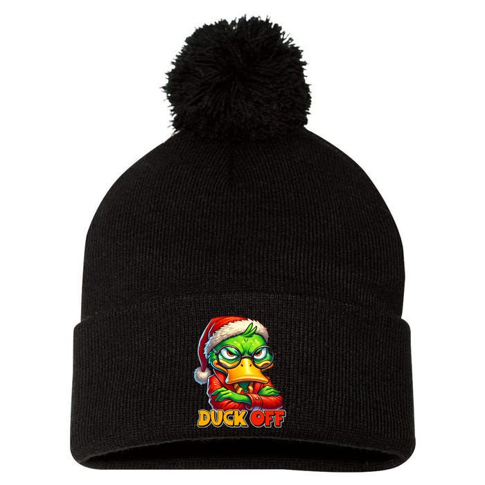 Duck Off Funny Sarcastic Grumpy Duck Christmas Pom Pom 12in Knit Beanie