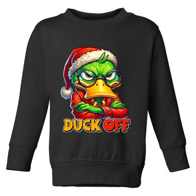 Duck Off Funny Sarcastic Grumpy Duck Christmas Toddler Sweatshirt