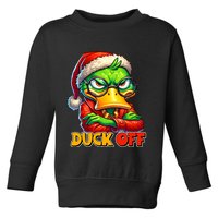 Duck Off Funny Sarcastic Grumpy Duck Christmas Toddler Sweatshirt