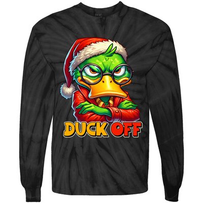 Duck Off Funny Sarcastic Grumpy Duck Christmas Tie-Dye Long Sleeve Shirt