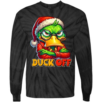 Duck Off Funny Sarcastic Grumpy Duck Christmas Tie-Dye Long Sleeve Shirt