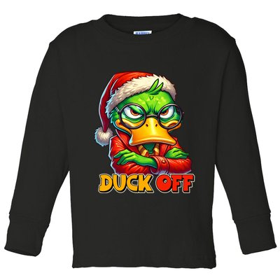 Duck Off Funny Sarcastic Grumpy Duck Christmas Toddler Long Sleeve Shirt
