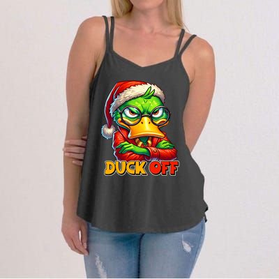 Duck Off Funny Sarcastic Grumpy Duck Christmas Women's Strappy Tank