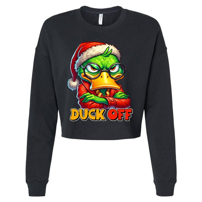 Duck Off Funny Sarcastic Grumpy Duck Christmas Cropped Pullover Crew