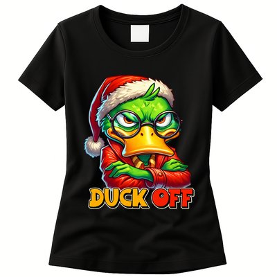 Duck Off Funny Sarcastic Grumpy Duck Christmas Womens T-Shirt