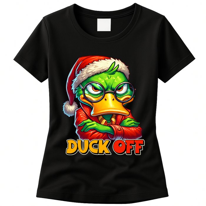 Duck Off Funny Sarcastic Grumpy Duck Christmas Womens T-Shirt