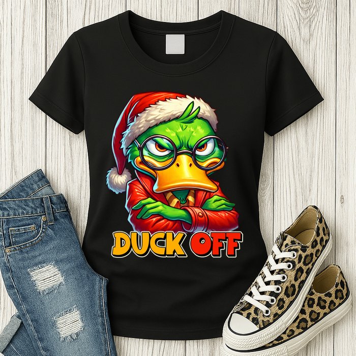 Duck Off Funny Sarcastic Grumpy Duck Christmas Womens T-Shirt