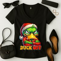Duck Off Funny Sarcastic Grumpy Duck Christmas Women's V-Neck T-Shirt