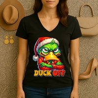 Duck Off Funny Sarcastic Grumpy Duck Christmas Women's V-Neck T-Shirt