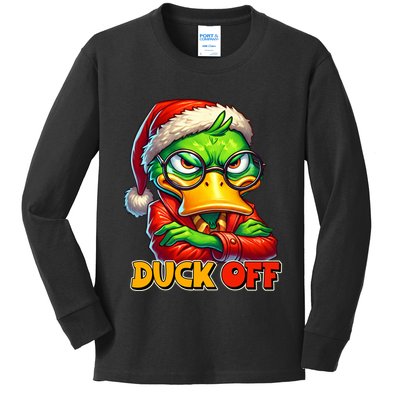 Duck Off Funny Sarcastic Grumpy Duck Christmas Kids Long Sleeve Shirt