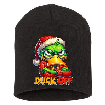 Duck Off Funny Sarcastic Grumpy Duck Christmas Short Acrylic Beanie