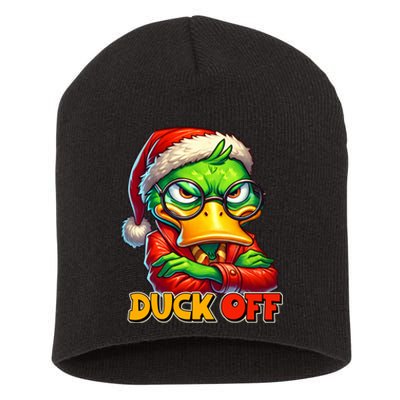 Duck Off Funny Sarcastic Grumpy Duck Christmas Short Acrylic Beanie