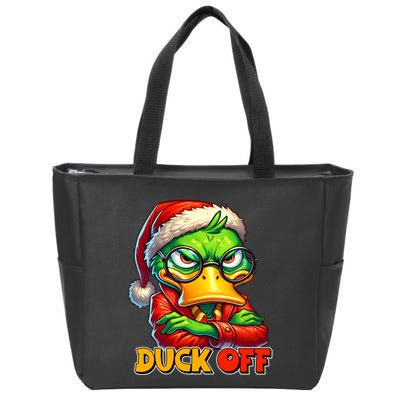 Duck Off Funny Sarcastic Grumpy Duck Christmas Zip Tote Bag