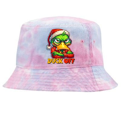 Duck Off Funny Sarcastic Grumpy Duck Christmas Tie-Dyed Bucket Hat