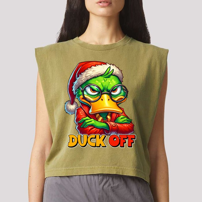 Duck Off Funny Sarcastic Grumpy Duck Christmas Garment-Dyed Women's Muscle Tee