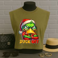 Duck Off Funny Sarcastic Grumpy Duck Christmas Garment-Dyed Women's Muscle Tee