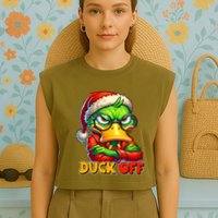 Duck Off Funny Sarcastic Grumpy Duck Christmas Garment-Dyed Women's Muscle Tee