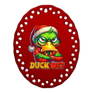 Duck Off Funny Sarcastic Grumpy Duck Christmas Ceramic Oval Ornament