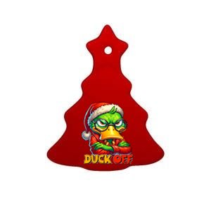 Duck Off Funny Sarcastic Grumpy Duck Christmas Ceramic Tree Ornament