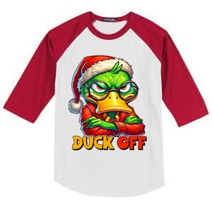 Duck Off Funny Sarcastic Grumpy Duck Christmas Kids Colorblock Raglan Jersey