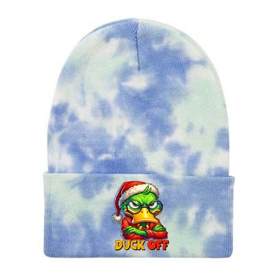 Duck Off Funny Sarcastic Grumpy Duck Christmas Tie Dye 12in Knit Beanie