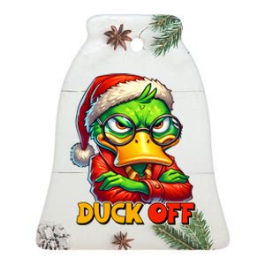 Duck Off Funny Sarcastic Grumpy Duck Christmas Ceramic Bell Ornament