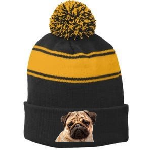 Dog - Close-Up of Pug Face Stripe Pom Pom Beanie