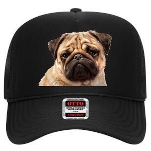 Dog - Close-Up of Pug Face High Crown Mesh Back Trucker Hat