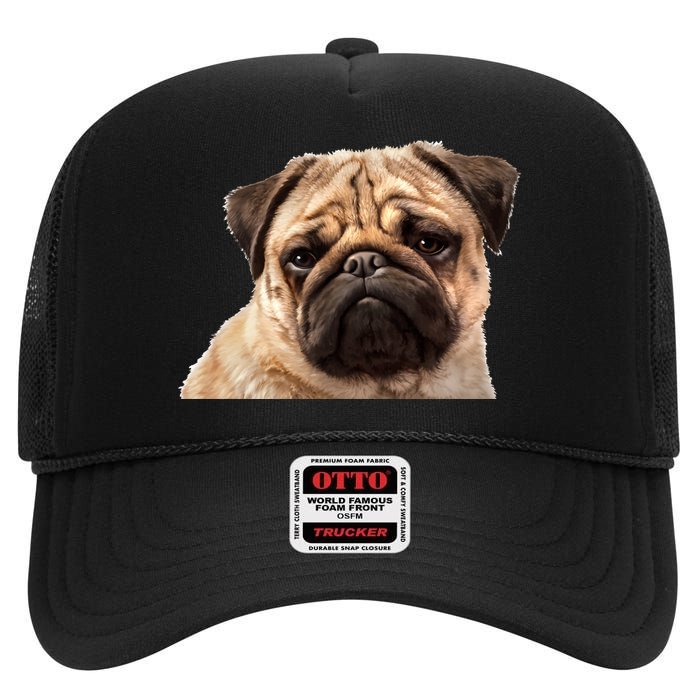 Dog - Close-Up of Pug Face High Crown Mesh Back Trucker Hat