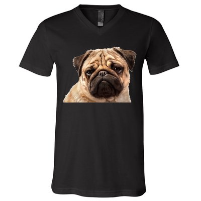 Dog - Close-Up of Pug Face V-Neck T-Shirt