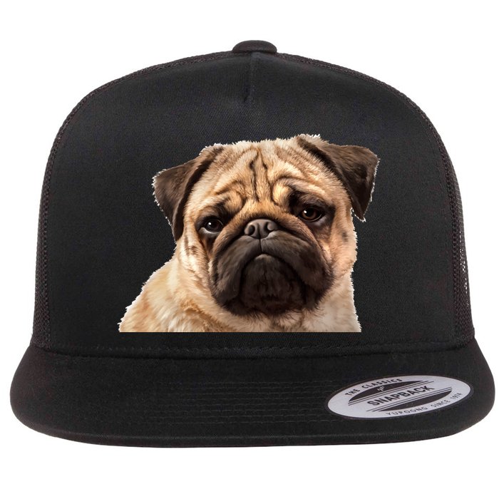 Dog - Close-Up of Pug Face Flat Bill Trucker Hat