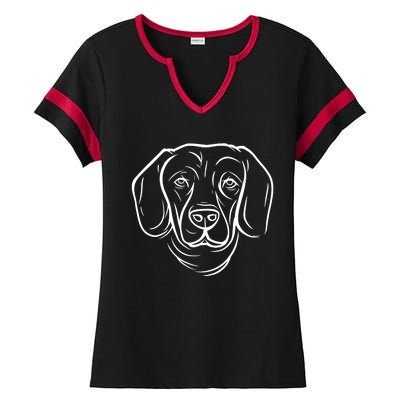 Dog Face Outlined Ladies Halftime Notch Neck Tee