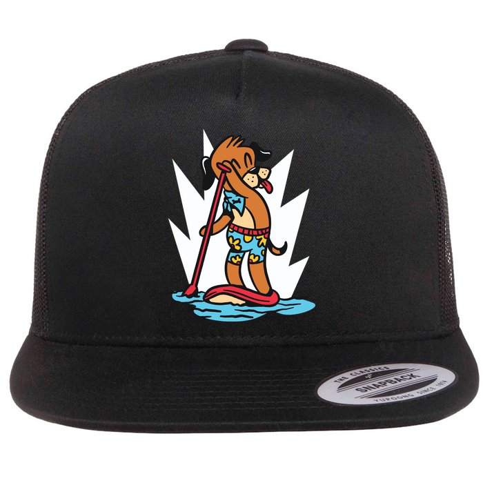 Dog Paddle Boarding Flat Bill Trucker Hat
