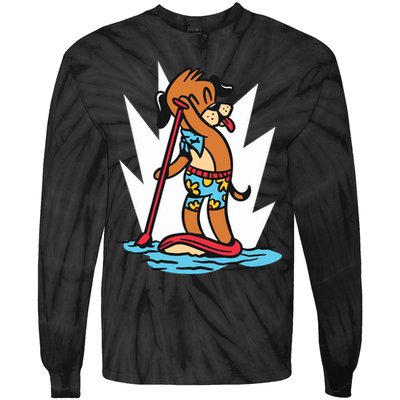 Dog Paddle Boarding Tie-Dye Long Sleeve Shirt