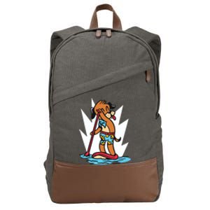 Dog Paddle Boarding Cotton Canvas Backpack