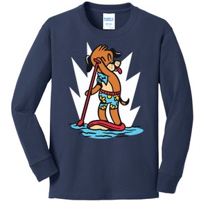 Dog Paddle Boarding Kids Long Sleeve Shirt