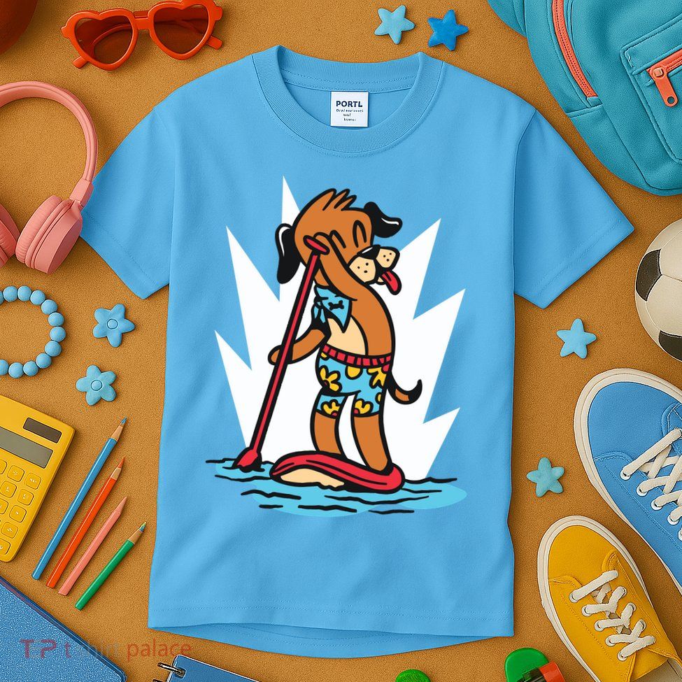 Dog Paddle Boarding Kids T-Shirt