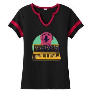 Dog Playing Piano Ladies Halftime Notch Neck Tee