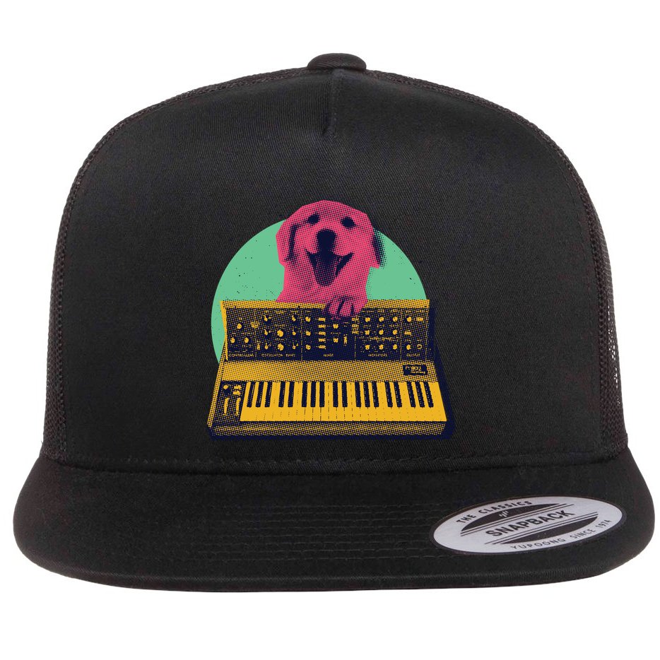 Dog Playing Piano Flat Bill Trucker Hat