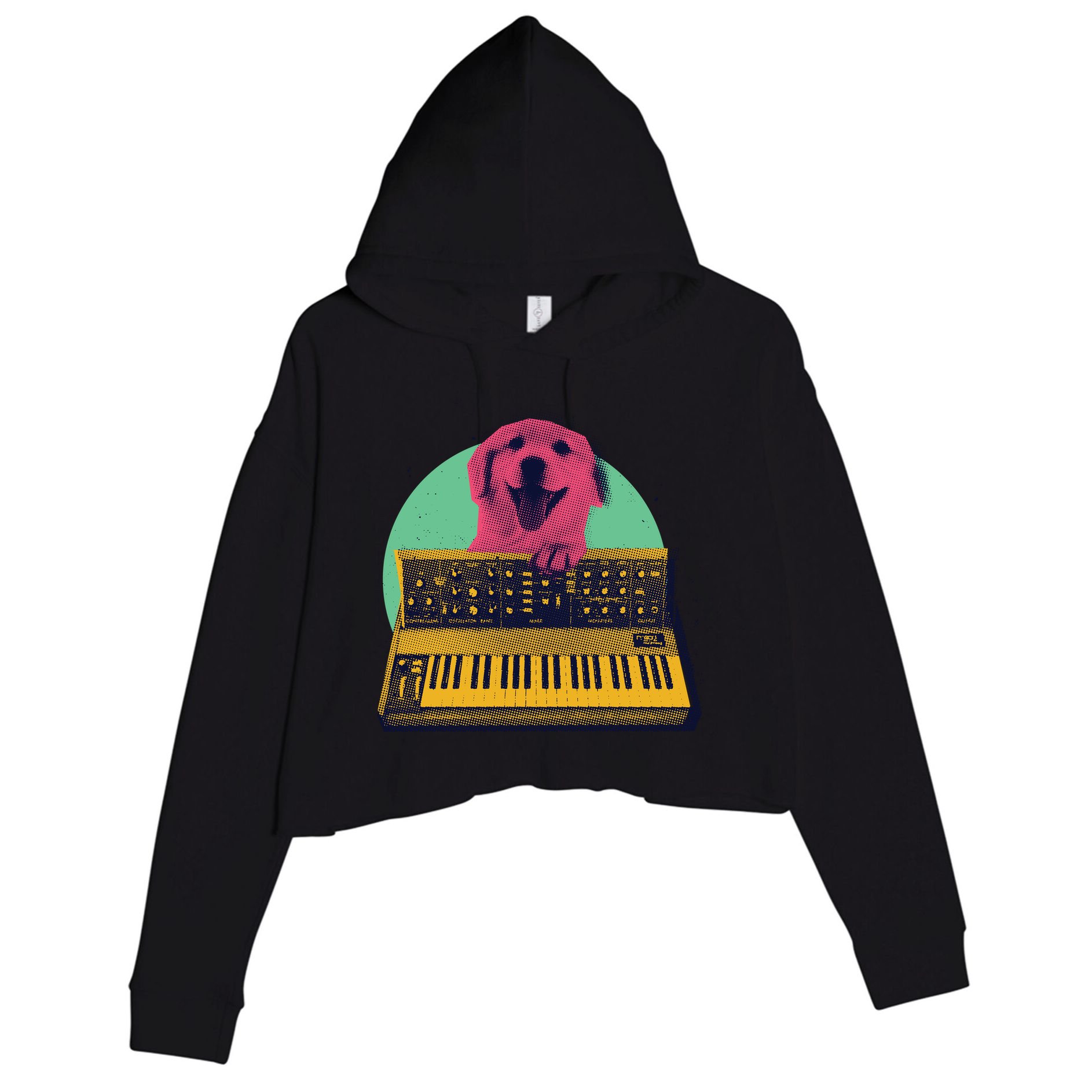 Dog Playing Piano Crop Fleece Hoodie
