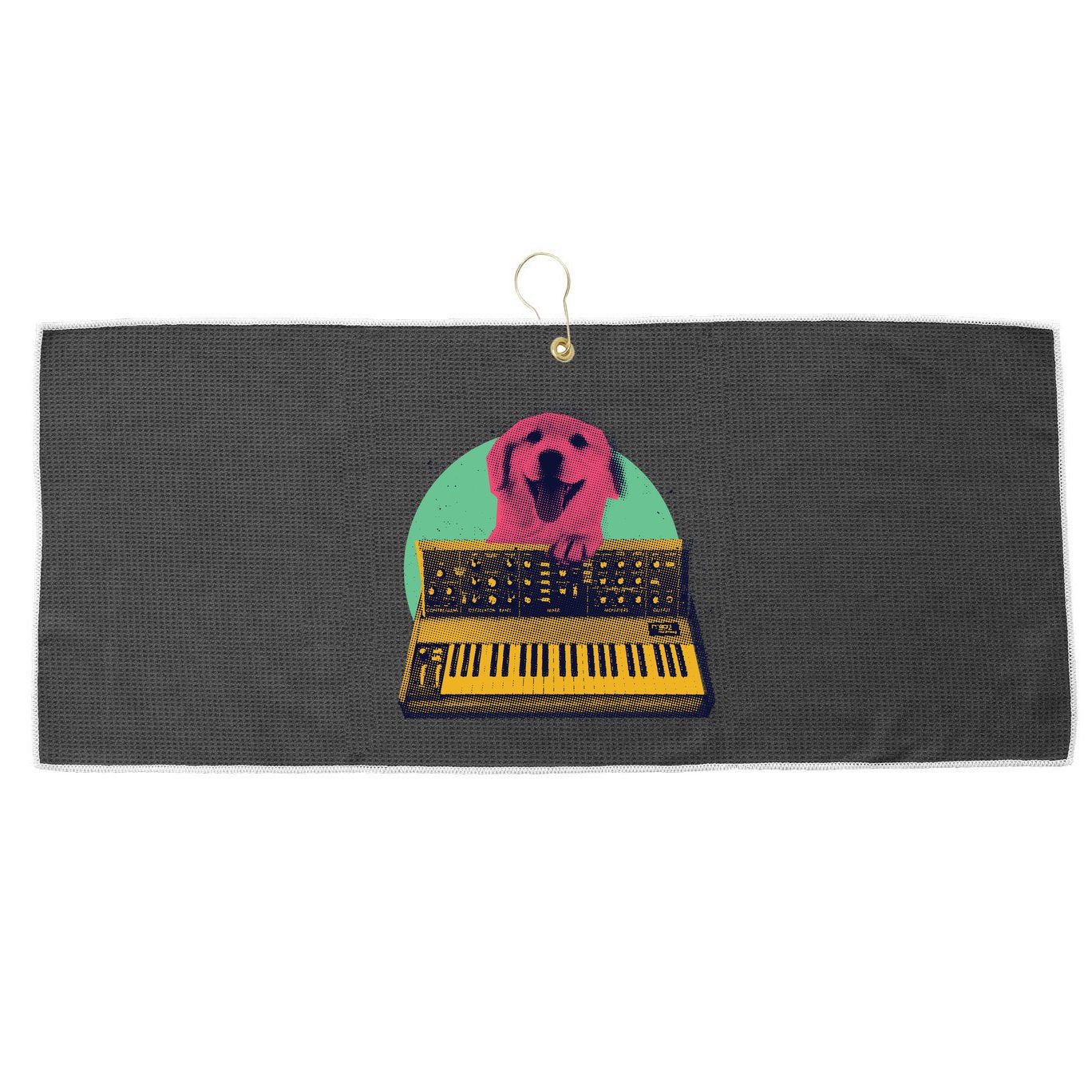 Dog Playing Piano Large Microfiber Waffle Golf Towel