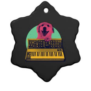 Dog Playing Piano Ceramic Star Ornament