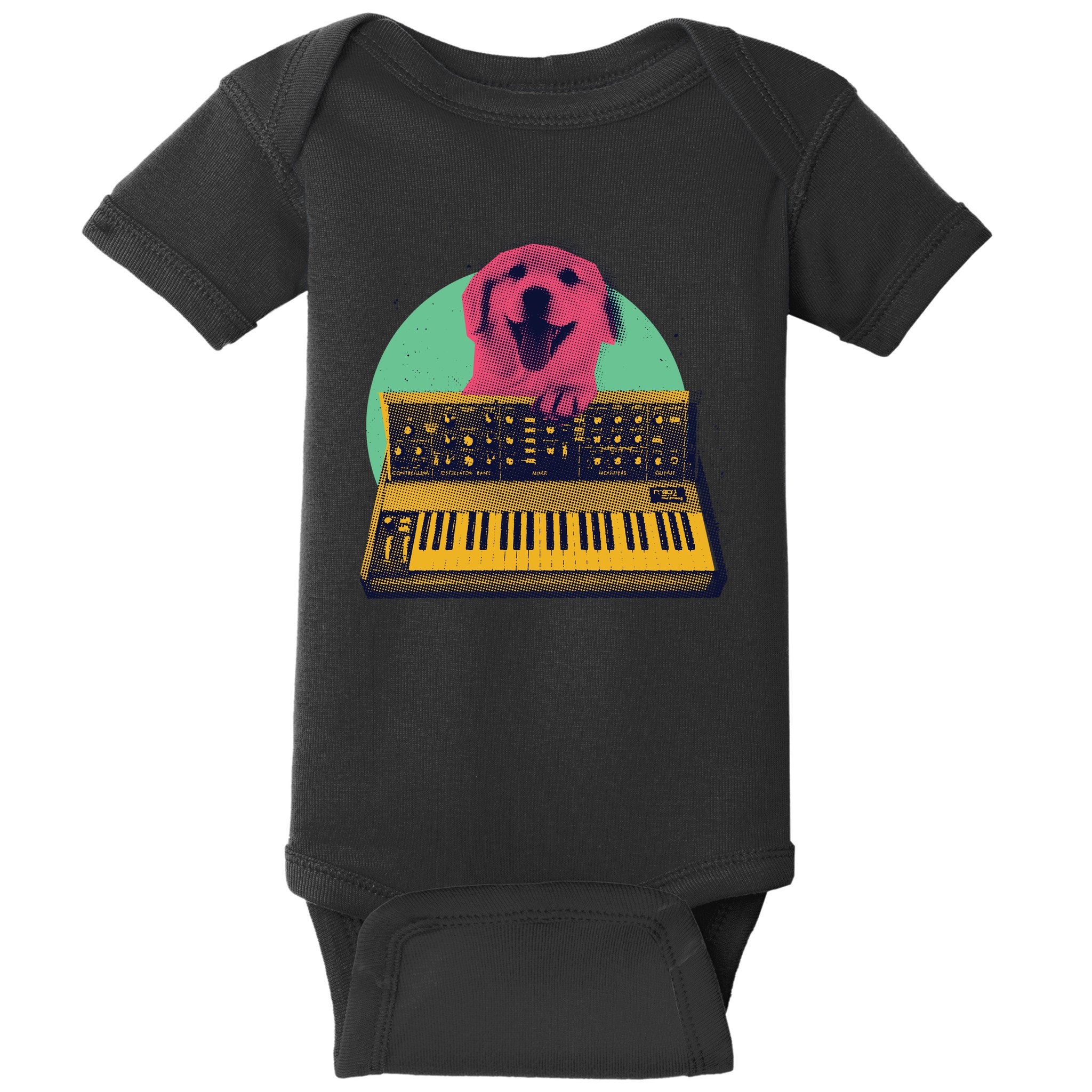 Dog Playing Piano Baby Bodysuit