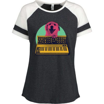 Dog Playing Piano Enza Ladies Jersey Colorblock Tee